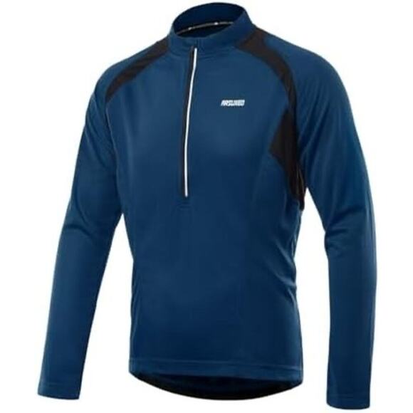 ARSUXEO Cycling Jersey Long Sleeve Quarter Zip Montego Blue Utility Performance - Picture 1 of 11